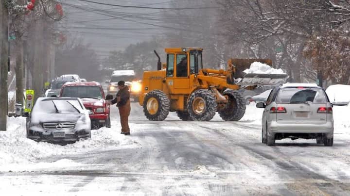 Irvington&#x27;s DPW clearing some of the snow. 