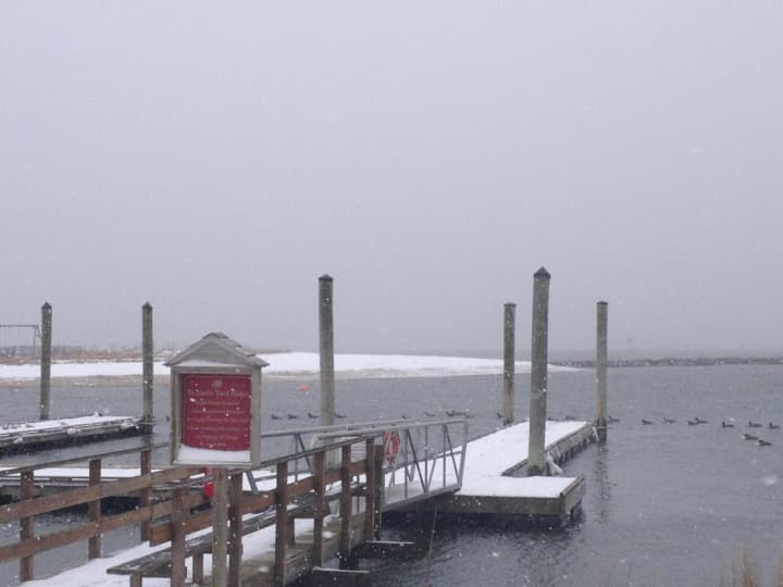 The Ye-Yacht Yard, off Harbor Road, was covered in snow by 2 p.m. Monday, Jan. 26.