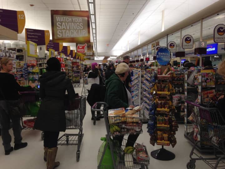 Lines were stretched into the aisle at Stop and Shop in New Rochelle.