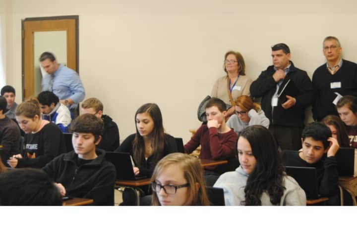 Hendrick Hudson teachers observe technology integration in Jason Pappas history class at Tuckahoe High School.