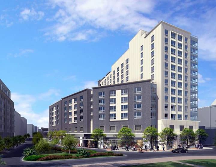 An artist&#x27;s rendering of the finished LaPorte development in downtown Mount Vernon.