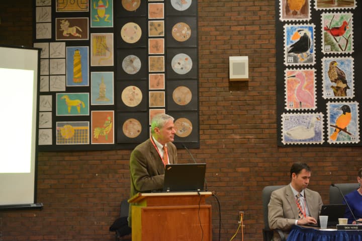 Bedford Schools Superintendent Jere Hochman speaks at a recent budget presentation.