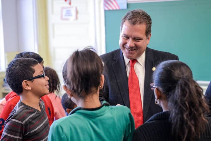 Yonkers Mayor Spano visits School 16&#x27;s sixth-grade class. 