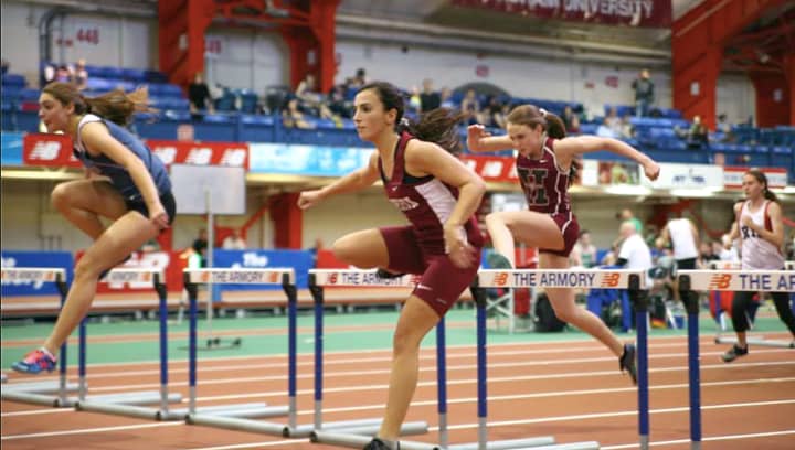 Harrison High&#x27;s hurdlers at the recent Indoor Track and Field league championships.