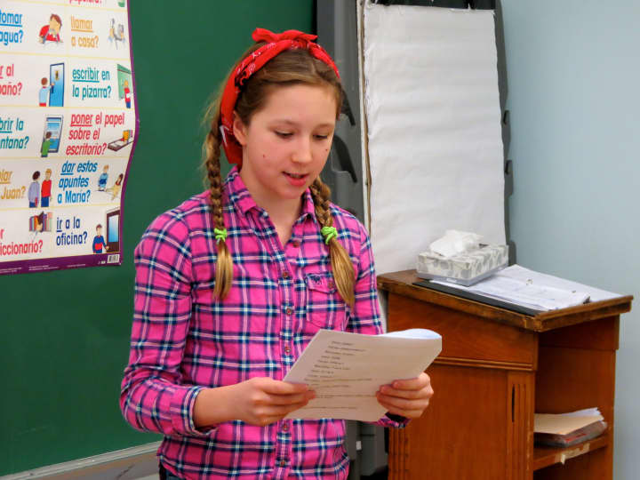Sixth grade Spanish students at Pierre Van Cortlandt Middle School in Croton-on-Hudson treated peers and teachers to a puppet show that demonstrated their Spanish vocabulary and pronunciation skills.