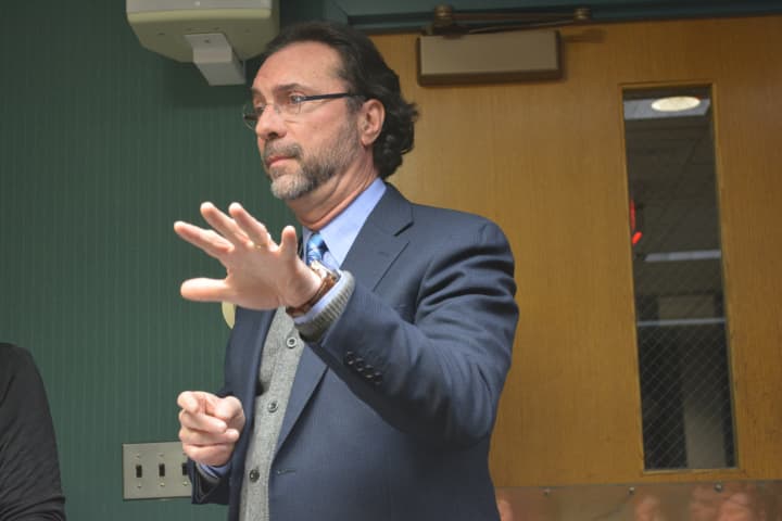 Architect and Bedford resident John Sullivan speaks at the North Castle Town Board&#x27;s Jan. 28 meeting.