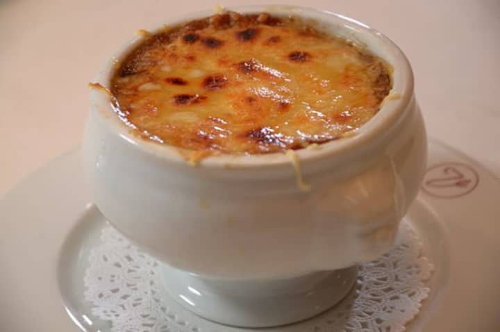 The French onion soup at Bistro Versailles is a hearty winter warmer.
