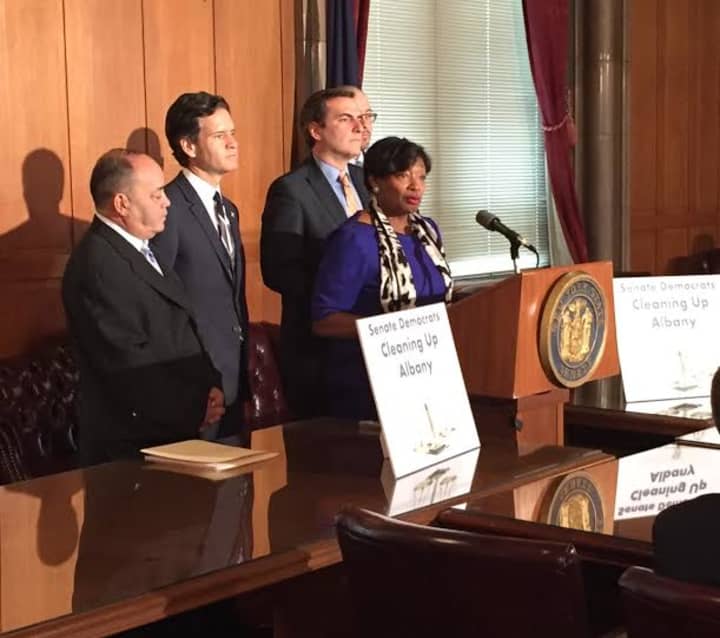 Andrea Stewart-Cousins and fellow Democrats introduced a legislative package aimed at cleaning up corruption in Albany. 