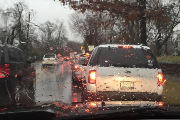 This is what after-school traffic looked like during an early dismissal in December along Boston Post Road in Rye.