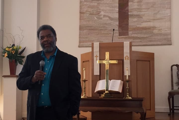 Professor and artist Randy Williams discusses how events of the Civil Rights movement shaped his life and his art in a talk at the Round Hill Community Church in Greenwich.