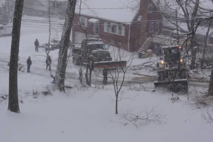 The driver of a snowplow truck crashed into a telephone pole in Pleasantville on Sunday morning.  