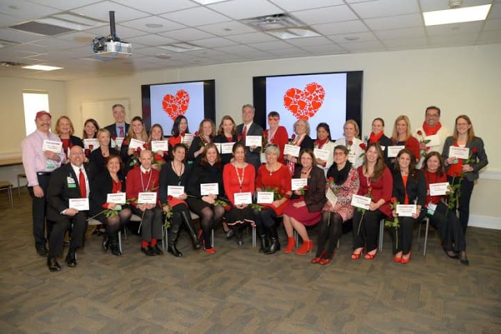 White Plains Hospital staff members and Mayor Thomas Roach wore red in honor of American Heart Health month.