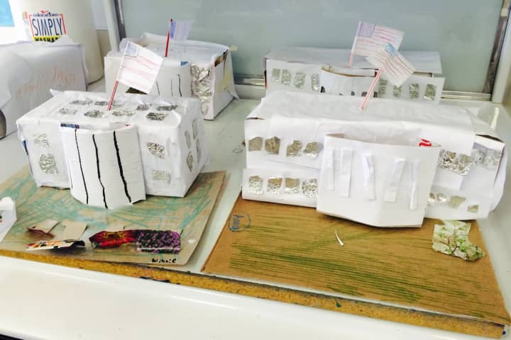 Children in the YWCA Darien/Norwalk&#x27;s winter vacation art classes made models of the White House out of recycled materials.
