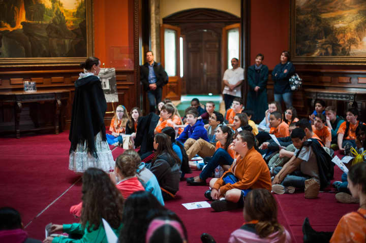 Nathan Hale Middle School in Norwalk attends the education program at the Lockwood-Mathews Mansion Museum.