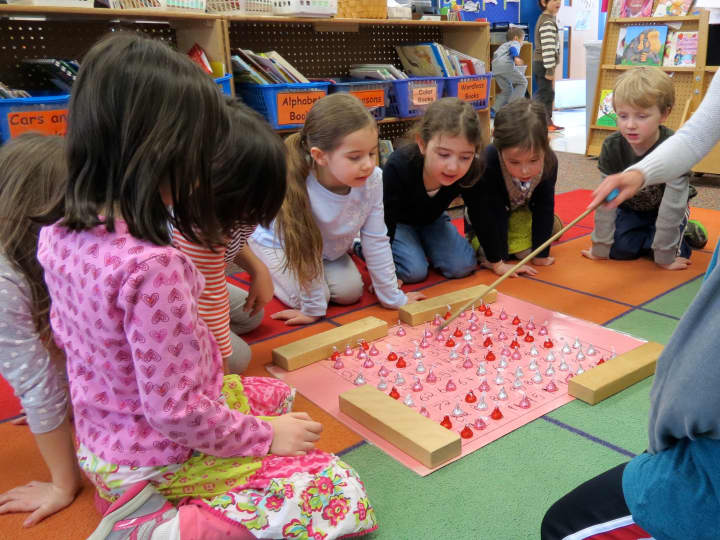 Students at Carrie E. Tompkins Elementary School in Croton-on-Hudson searched for 100 Hershey Kisses on the 100th day of school.