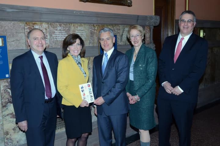 From left, Business Council board member George Lence, Lt. Gov. Kathy Hochul, Tony Justic, chairman of The Business Council; Marsha Gordon, president and CEO of The Business Council; and John Ravitz, executive vice president and COO of BCW