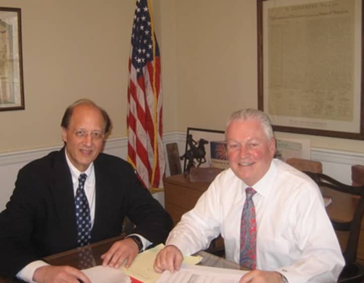 CFO Bob Mayer and First Selectman Mike Tetreau discuss the proposed budget.