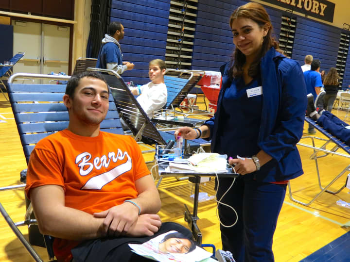 Students and volunteers take part in a blood drive, hosted by Briarcliff High School&#x27;s National Honor Society on Feb. 13.  