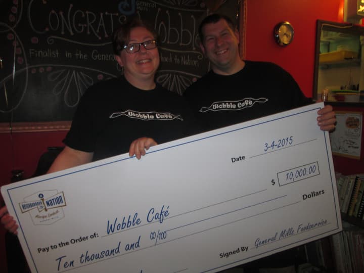 Beylka Krupp and Rich Foshay of Wobble Cafe after being named a finalist in a General Mills contest.