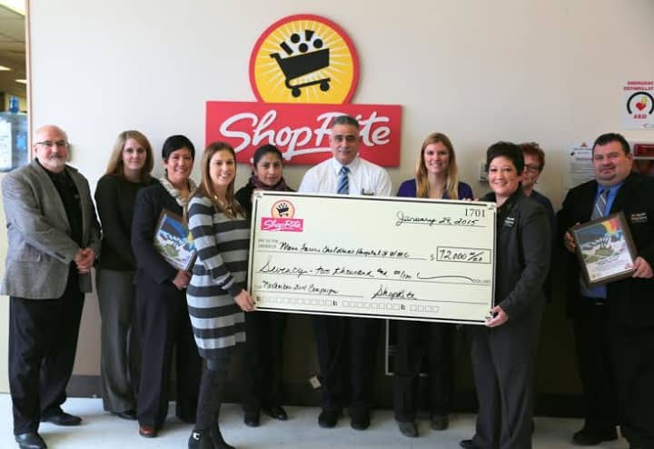 ShopRite store representatives from Carmel, Bedford Hills, Cortlandt Manor and Poughkeepsie presented Maria Fareri Children&#x27;s Hospital with a check to help aid in the care of seriously ill children at the hospital.