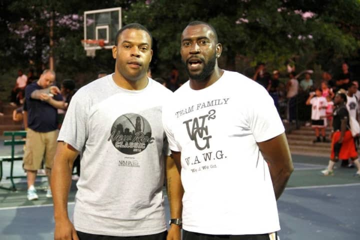 Rashaun Young, left, with brother Rasheim Young, was hired as the new boys basketball coach at New Rochelle High School, where the brothers were both stars in the early1990s.