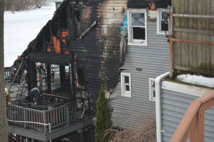 A home overlooking Lake Mahopac was severely damaged by a fire on Tuesday.