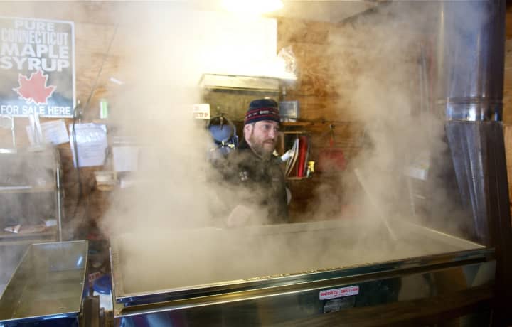 Visitors see where and how maple syrup is made at Maple Sugar Weekend at the Stamford Museum &amp; Nature Center. 