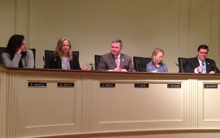Rye Mayor Joseph Sack, center, explained why he thought the city should settle a federal police brutality lawsuit. By a 7-0 vote, the City Council agreed on Wednesday night.