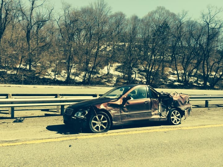 A vehicle sustained heavy damage in an accident on I-287 Thursday.