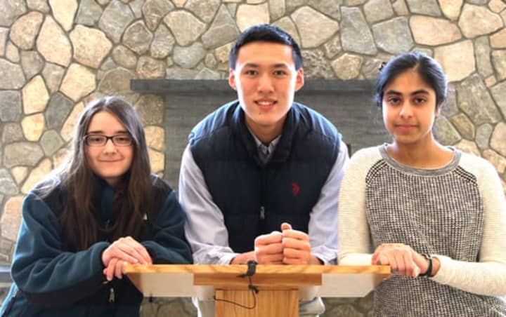 From left are St. Luke&#x27;s National Merit Finalists Maria Juran, Casey Zhu and Khush Dhaliwal.