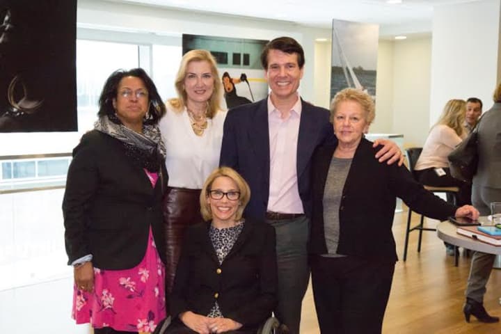 Iris Pagan, executive director of the Westchester County Youth Bureau,
Tierney Saccavino, Acorda Therapeutics, Dr. Ron Cohen, president and CEO, Acorda Therapeutics,Susan Howley,Wendy Crawford (in front), Raw Beauty Project.
