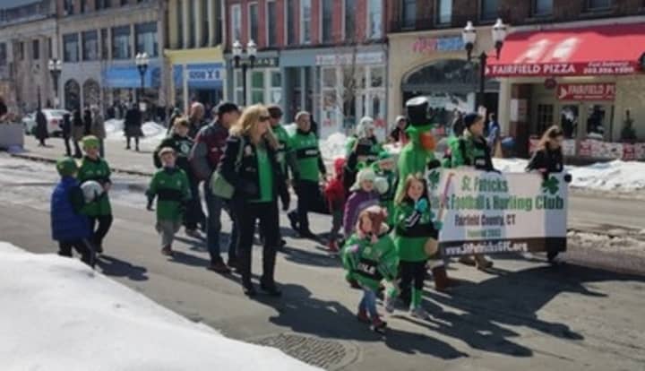 Revelers march in the St. Patrick&#x27;s Day parade in Stamford. 