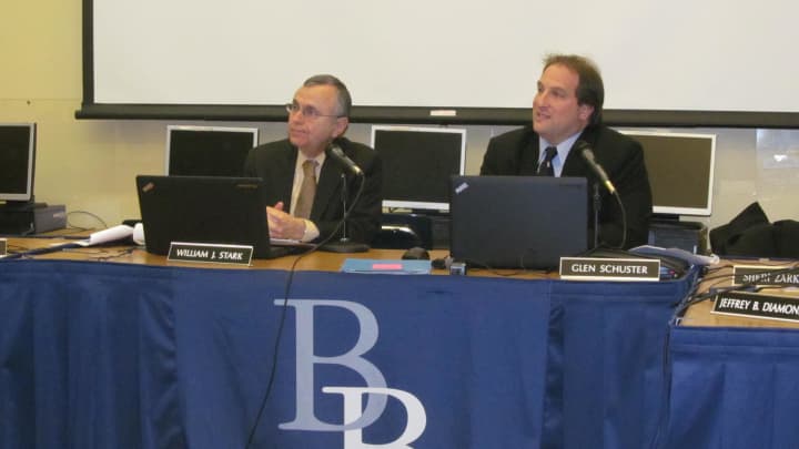 WIlliam Stark, left, resigned as schools superintendent at Rye Brook on Monday.