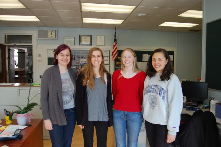 From left, Hastings High School students Emily D. Broude, Anna Karmel, Julia Wray Morriss, and Gabriella A. Wan met all the requirements to advance to the final round of the National Merit Scholarship competition.