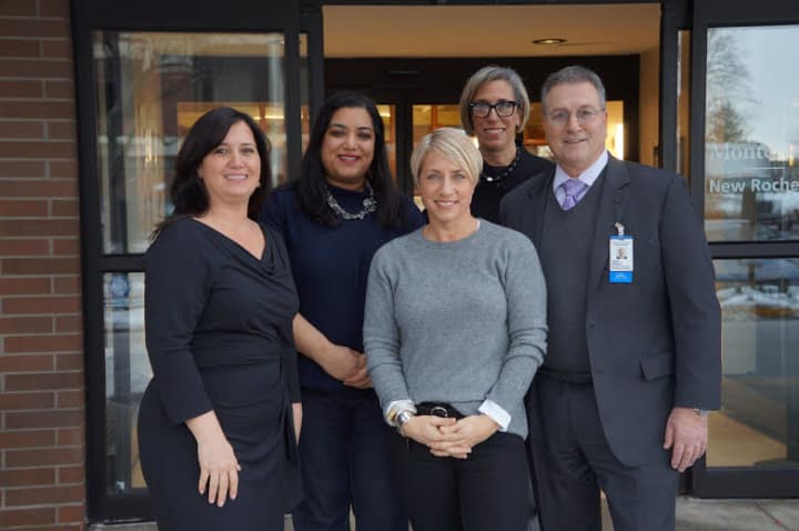 From left: Angela Cermele Turco, manager, special projects, Montefiore New Rochelle, Bess Chazhur, senior director of development, Montefiore Health System, co-chairs Maria Prorok and Berdie Stein, and Tony Alfano, executive director, Montefiore.