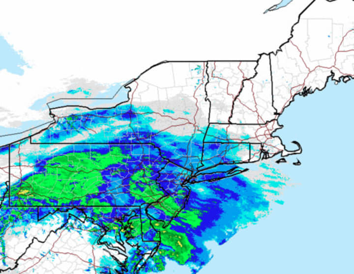 A radar image of the first day of spring storm.