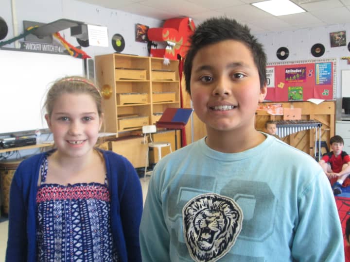Grace Mahoney and Dylan Thomas, two of the stars of Broadway Kids at Carrie Tompkins Elementary.