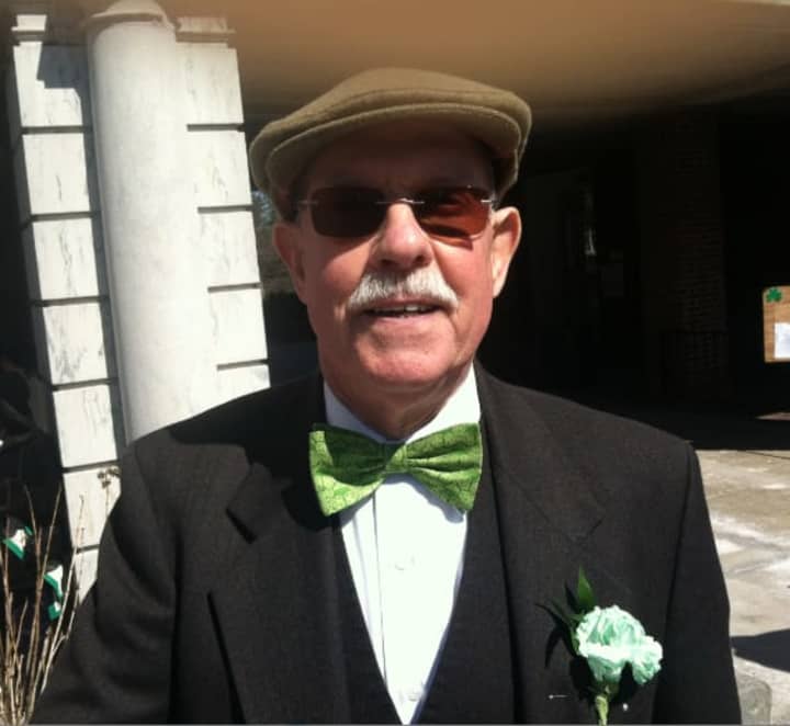 The longtime chairman of the Greenwich St. Patrick&#x27;s Day parade John Halpin before the start of Sunday&#x27;s parade.