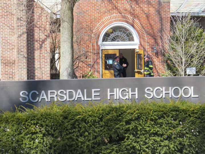 Scarsdale police officials were joined by the Westchester County bomb squad to sweep the high school.