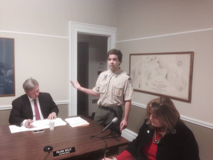 Vista&#x27;s Don Moore speaks at Monday&#x27;s Lewisboro Town Board meeting. Moore is preparing for his Eagle Scout project.