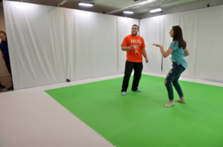 Students work in the new Motion Capture Lab in Sacred Heart Universitys Martire Business &amp; Communications Center.