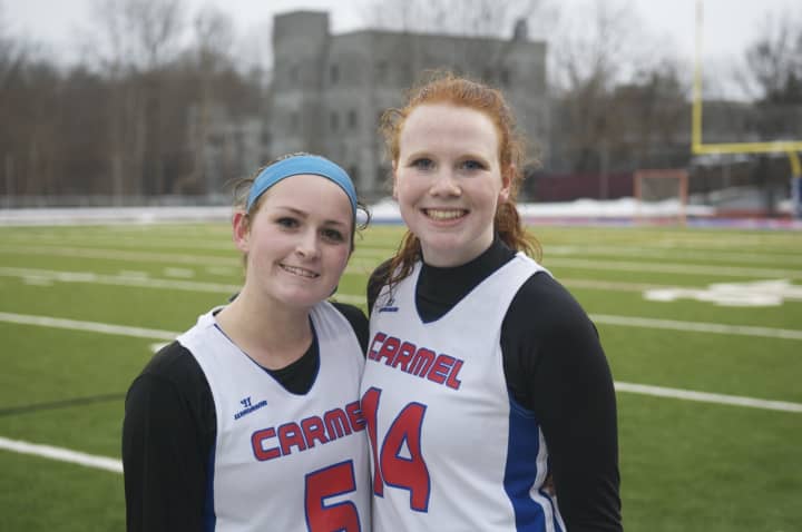 Carmel senior captains Caitlin Murphy (L) and Hanna Aull.