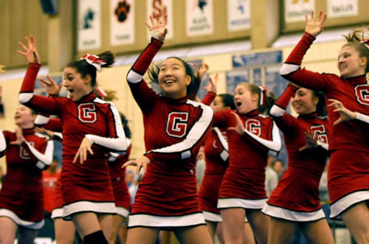 Cheerleaders perform at Greenwich High School. which was just ranked No. 3 in Connecticut in The Washington Post&#x27;s list of the most challenging high schools. Six other high schools in Fairfield County also made the cut.