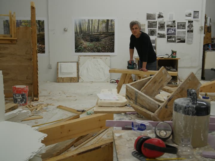 Multimedia artist Chris Larson in his studio. 