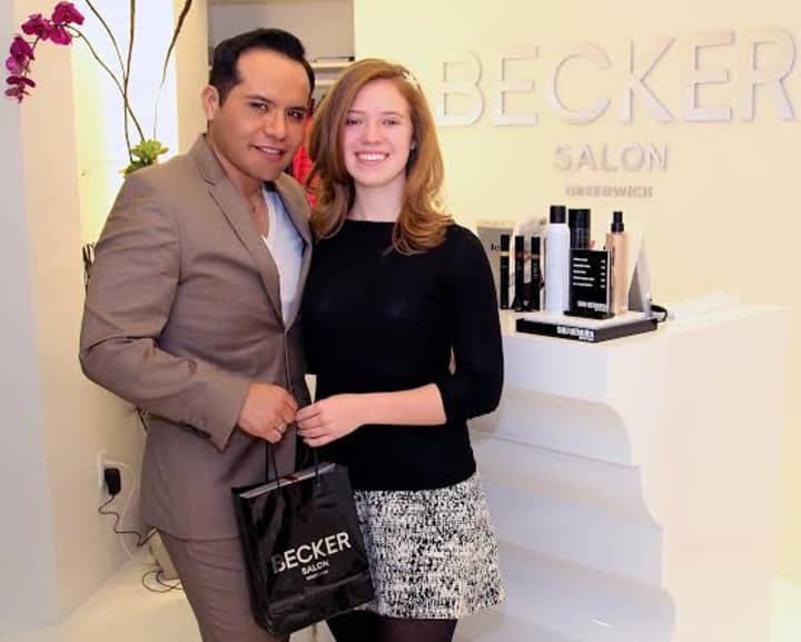 Becker Chicaiza of Becker Salon, left, with Mary Grace Henry of Reverse The Course, right, a 2015 Becker Salon Leadership Award recipient.