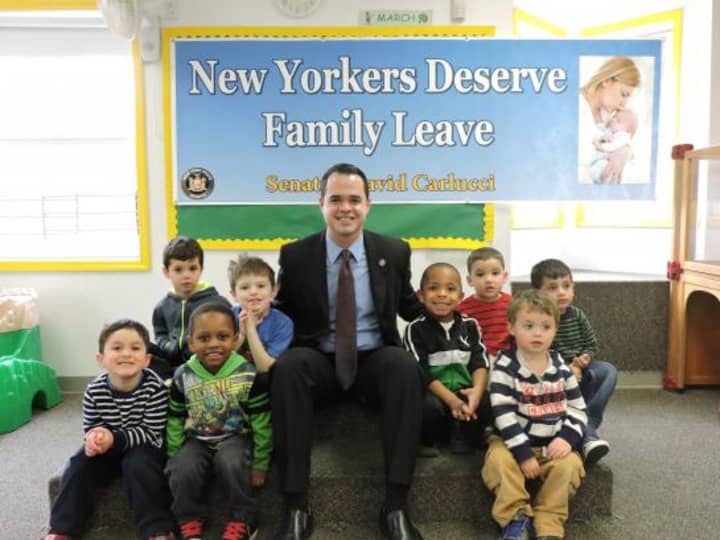 Sen. David Carlucci visited with children at the Just For Kids Daycare in Briarcliff Manor last week.