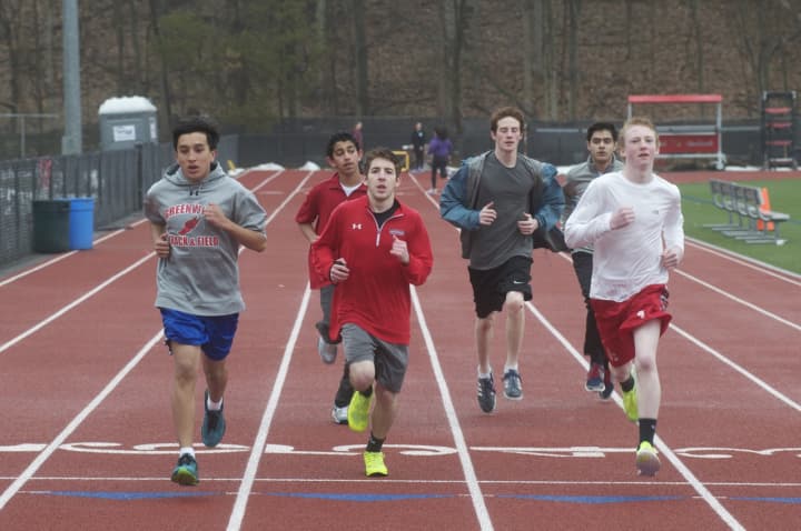 Greenwich High track team trains for the spring season at Cardinal Field.