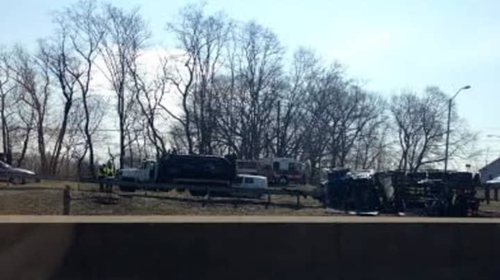 An overturned tractor-trailer on I-95 northbound in Fairfield is causing delays Thursday morning.
