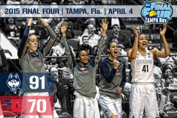 The UConn women&#x27;s basketball team made the final four by beating Dayton, 91-70. 