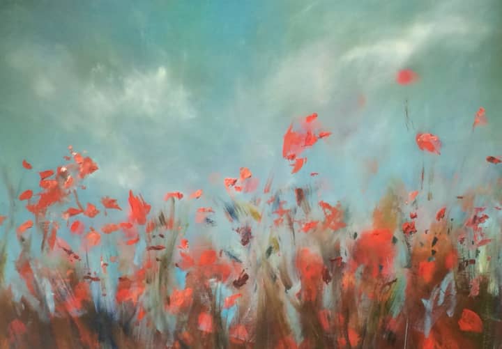 Poppy Power, a painting by Carole McClintock, will be auctioned at The Arts Bloom in Weston at Emmanuel Church, 285 Lyons Plain Road, Weston, on Saturday, May 16 at 6 pm. For details, visit www.emmanuelweston.org.